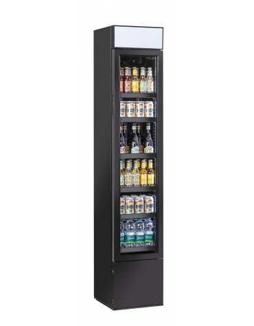 Vetrina bevande refrigerata nera stretta piccola slim Lt. 105 con cassetto luminoso colore nero - Temperatura +1°/+9°C cm 36x42x