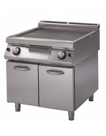 Fry Top a gas su vano con 2 porte, piastra doppia liscia - potenza totale 14 kW - cm 80x90x87h