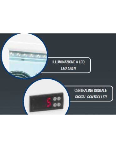 Espositore refrigerato ventilato - 1 porta battente, temp +2° C/ +8° C - 252 litri - L 525 mm x P 561 mm x H 1752 mm