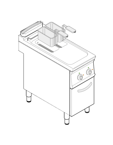 Friggitrice elettrica su mobile trifase -14 kw - 2 vasche con resistenze rotanti 8+8 Lt. - cm 40x90x90h
