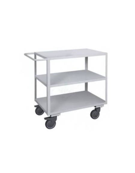 Carrello ufficio a 3 piani lisci, lamiera 20/10 - 4 ruote girevoli gomma 2 con freno Ø cm 12,5 - cm 60x90x89,5h