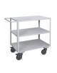 Carrello ufficio a 3 piani lisci, lamiera 20/10 - 4 ruote girevoli gomma 2 con freno Ø cm 12,5 - cm 60x105x85h