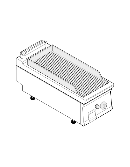 Fry top a gas da banco, 8 kw, piastra rigata cromata con finitura spazzolata - zona di cottura cm 34,9x69,8 - cm 40x90x28h