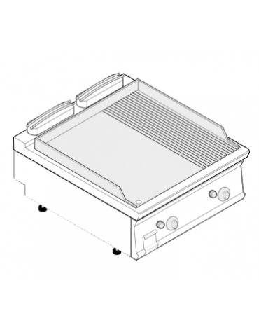 Fry top a gas da banco, 16 kw, piastra 2/3 liscia e 1/3 rigata cromata spazzolata - zona di cottura cm 74,9x69,8 - cm 80x90x28h