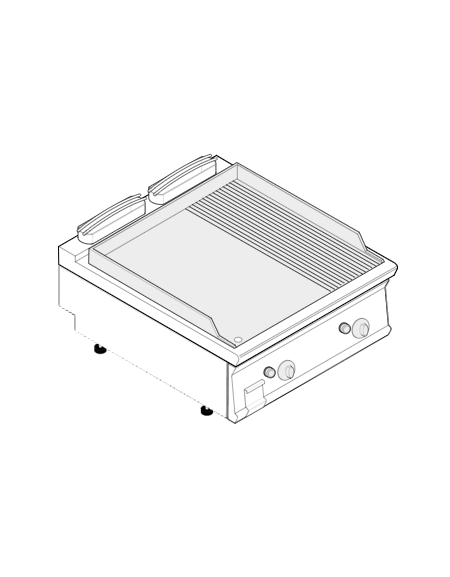 Fry top a gas da banco, 16 kw, piastra 2/3 liscia e 1/3 rigata cromata spazzolata - zona di cottura cm 74,9x69,8 - cm 80x90x28h