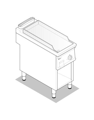 Fry top a gas su vano aperto, 8 kw, piastra singola liscia cromata spazzolata - zona di cottura cm 34,9x69,8 - cm 40x90x90h