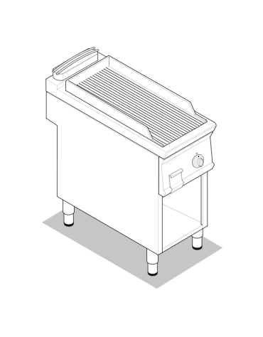 Fry top elettrico su mobile, 6 kw, piastra singola rigata cromata spazzolata - zona di cottura cm 34,9x69,8 - cm 40x90x90h