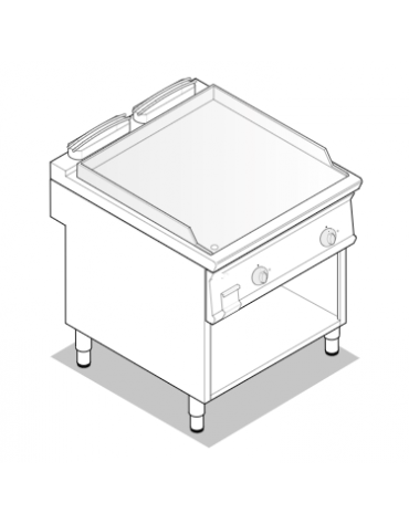 Fry top elettrico su mobile, 12 kw, piastra doppia liscia cromata spazzolata - zona di cottura cm 74,9x69,8 - cm 80x90x90h