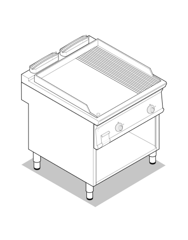 Fry top elettrico su mobile, 12 kw, piastra 2/3 liscia e 1/3 rigata cromata spazzolata - zona cottura cm 74,9x69,8 - cm 80x90x90