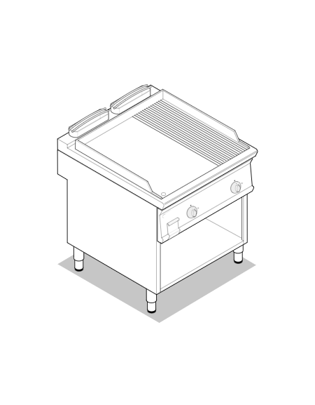 Fry top elettrico su mobile, 12 kw, piastra 2/3 liscia e 1/3 rigata cromata spazzolata - zona cottura cm 74,9x69,8 - cm 80x90x90