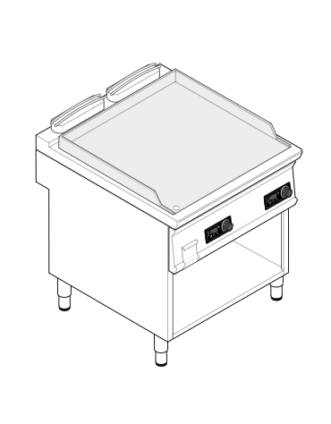 Fry top elettrico trifase-12kw su vano aperto, piastra liscia doppia cromata spazzolata - controllo elettronico - cm 80x90x90h