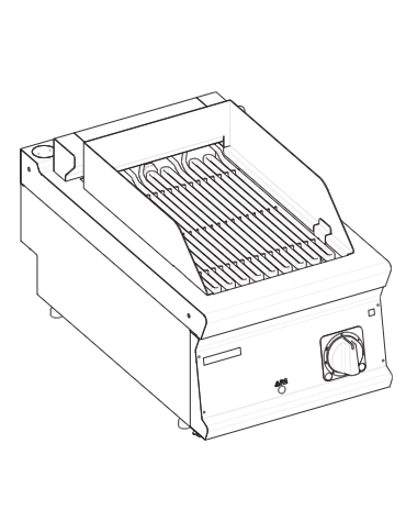 Griglia elettrica a contatto con acqua  da banco, superficie di cottura cm 27,6x64 - potenza 5,4 Kw - cm 40x90x28h