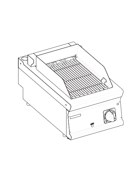 Griglia elettrica a contatto con acqua  da banco, superficie di cottura cm 27,6x64 - potenza 5,4 Kw - cm 40x90x28h