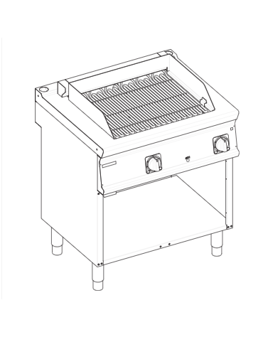 Griglia elettrica a contatto con acqua su vano aperto, superficie di cottura cm 54,5x64 - potenza 10,8 Kw - cm 80x90x90h