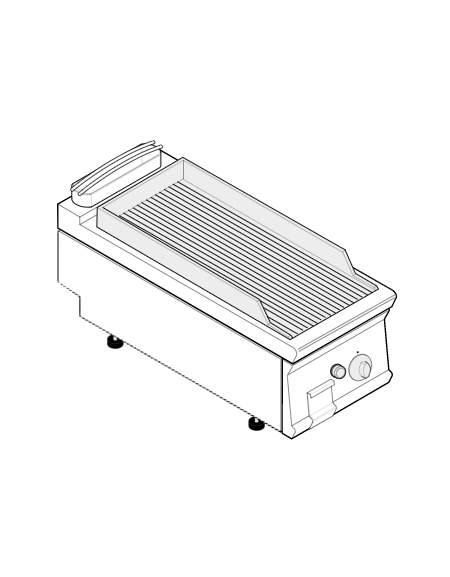 Fry top a gas da banco, 7 kw, piastra singola rigata cromata spazzolata - zona di cottura cm 35,3x56,4 - cm 40x70x28h