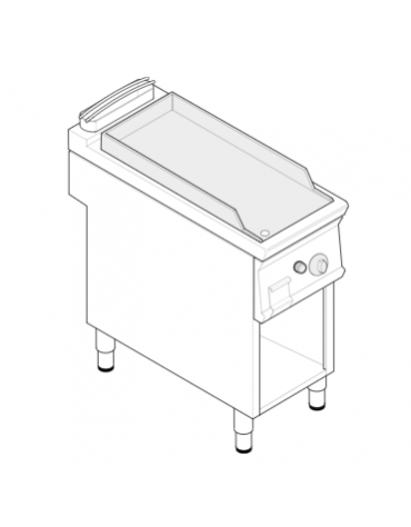 Fry top a gas su vano aperto, 7 kw, piastra singola liscia cromata spazzolata - zona di cottura cm 35,3x56,4 - cm 40x70x90h