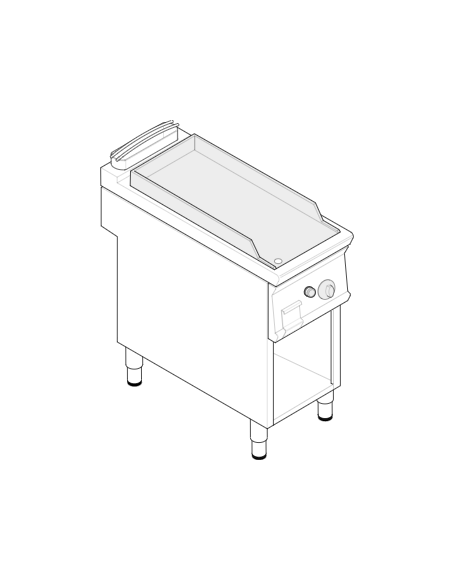 Fry top a gas su vano aperto, 7 kw, piastra singola liscia cromata spazzolata - zona di cottura cm 35,3x56,4 - cm 40x70x90h