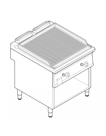 Fry top a gas su vano aperto, 14 kw, piastra doppia rigata cromata spazzolata - zona di cottura cm 74,8x56,4 - cm 80x70x90h