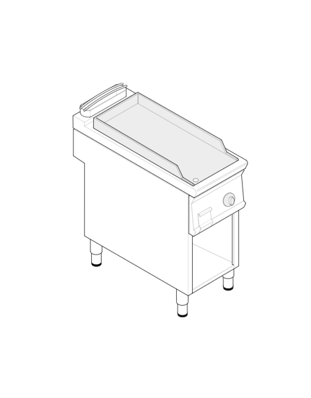 Fry top elettrico su vano aperto, 3,9 kw, piastra singola liscia cromata spazzolata - zona di cottura cm 35,3x56,4 - cm 40x70x90