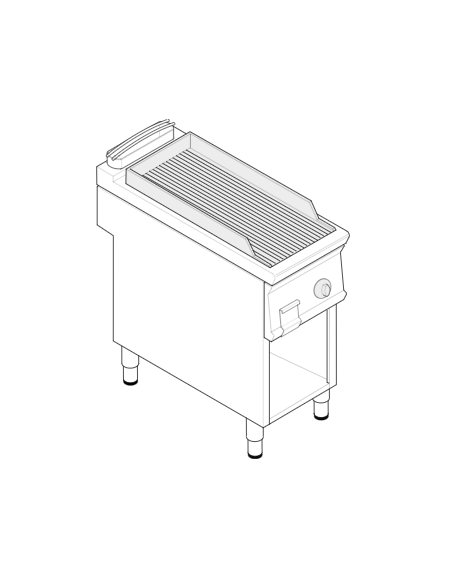 Fry top elettrico su vano aperto, 3,9 kw, piastra singola rigata cromata spazzolata - zona di cottura cm 35,3x56,4 - cm 40x70x90