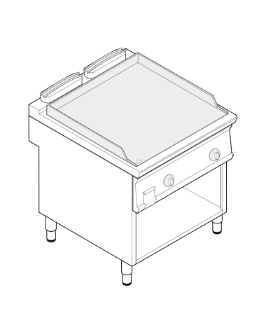 Fry top elettrico su vano aperto, 7,8 kw, piastra doppia liscia cromata spazzolata - zona di cottura cm 74,8x56,4 - cm 80x70x90h