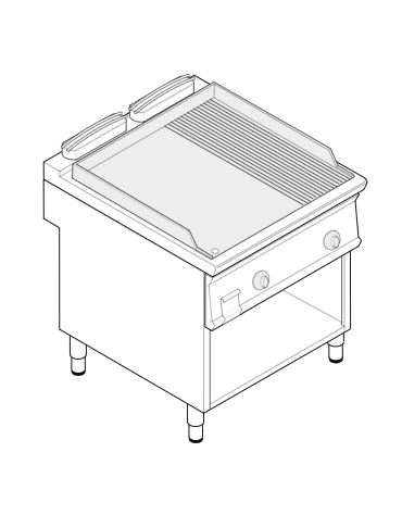 Fry top elettrico su vano aperto, 7,8 kw, piastra 2/3 liscia e 1/3 rigata cromata spazzolata - cm 80x70x90h