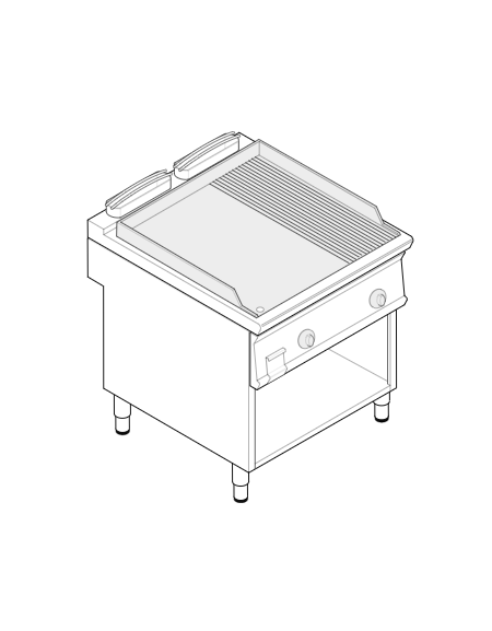 Fry top elettrico su vano aperto, 7,8 kw, piastra 2/3 liscia e 1/3 rigata cromata spazzolata - cm 80x70x90h