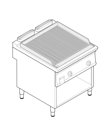 Fry top elettrico su vano aperto, 7,8 kw, piastra doppia liscia cromata spazzolata - zona di cottura cm 74,8x56,4 - cm 80x70x90h