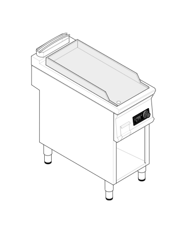 Fry top elettrico trifase-3,9 kw su vano aperto, piastra liscia singola cromata spazzolata - controllo elettronico - cm 40x70x90