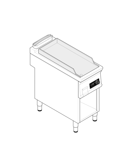 Fry top elettrico trifase-3,9 kw su vano aperto, piastra liscia singola cromata spazzolata - controllo elettronico - cm 40x70x90