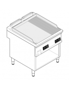 Fry top elettrico trifase-7,8kw su vano aperto,piastra 2/3 liscia e 1/3 rigata cromata spazzolata-controllo elett. cm 80x70x90