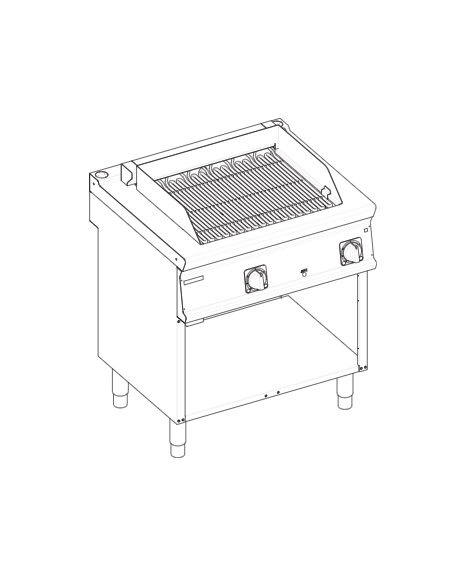 Griglia elettrica a contatto con acqua su vano aperto, superficie di cottura cm 54,5x44,7 - potenza 8,2 Kw - cm 80x70x90h