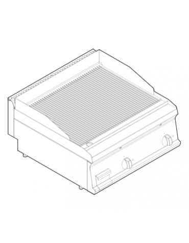 Fry top elettrico da banco, 7,8 kw, piastra doppia rigata cromata spazzolata - zona di cottura cm 69,6x56,4 - cm 70x70x28h