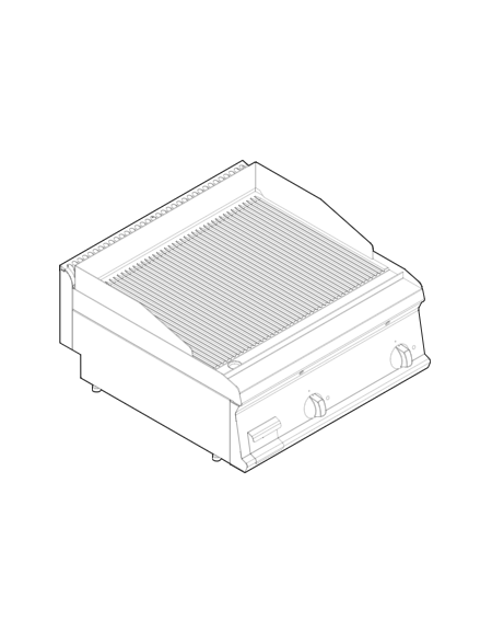 Fry top elettrico da banco, 7,8 kw, piastra doppia rigata cromata spazzolata - zona di cottura cm 69,6x56,4 - cm 70x70x28h