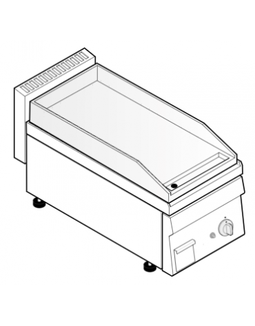 Fry top a gas da banco, 4 kw, piastra singola liscia cromata spazzolata - zona di cottura cm 34,6x56,4 - cm 35x65x28h