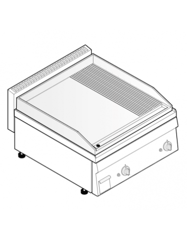 Fry top a gas da banco, 8 kw, piastra 2/3 liscia e 1/3 rigata cromata spazzolata - zona di cottura cm 69,6x56,4 - cm 70x65x28h