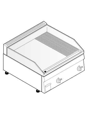 Fry top a gas da banco, 8 kw, piastra doppia 2/3 liscia e 1/3 rigata cromata spazzolata - cm 70x60x30h