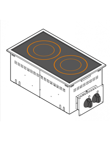 Cucina elettrica ad induzione trifase, da incasso, 2 zone di cottura - potenza 7 kW  - cm 35x65x30h