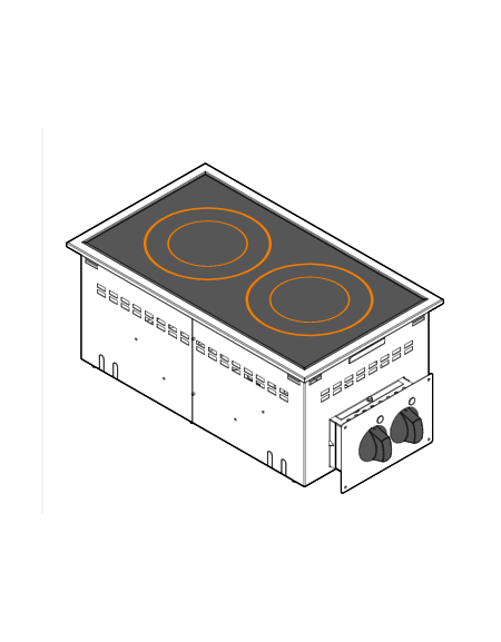 Cucina elettrica ad induzione trifase, da incasso, 2 zone di cottura - potenza 7 kW  - cm 35x65x30h