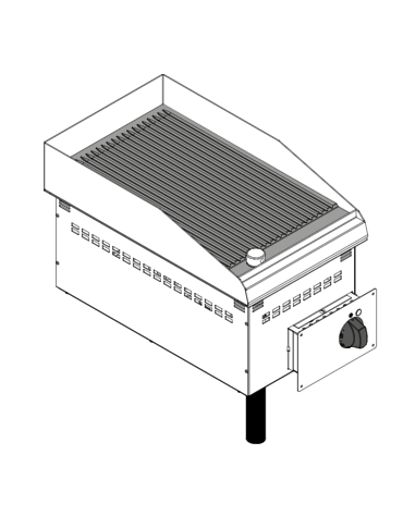 Fry top elettrico trifase-3.9kw da incasso, piastra rigata cromata spazzolata - sup. di cottura cm 34,6x56,4  - cm 35x60x26,6h