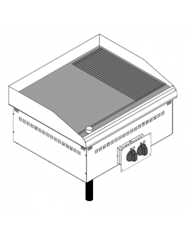 Fry top elettrico trifase-7,8kw da incasso, piastra doppia 2/3 liscia e 1/3 rigata cromata spazzolata - cm 70x60x26,6h