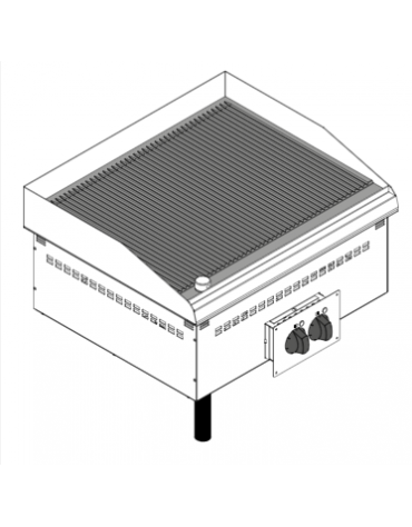 Fry top elettrico monofase 6 kw da incasso, piastra rigata cromata spazzolata - sup. cottura cm 69,6x56,4 - cm 70x60x26,6h