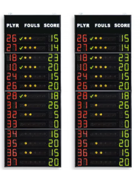 Coppia guanciale laterali, visualizzazione nr maglia di 14 giocatori, falli personali e punteggio - cm 120x320