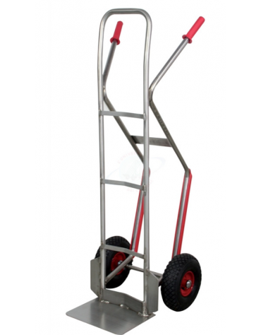 Carrello portacasse in acciaio inox  - 2 ruote pneumatiche e cerchio in acciaio con Ø 260 mm - cm 49x135h
