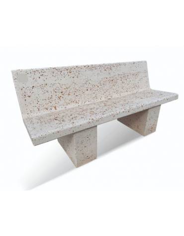 PANCHINA CON SPALLIERA IN CEMENTO CALCESTRUZZO PER ARREDO URBANO - COLORE BIANCO TRAVERTINO - CM 170x56x68H - Conforme ai CAM