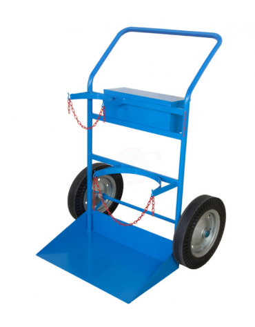 Portabombole ossigeno/propano con cassetta - 2 ruote gomma piena Ø cm 40 - cm 82x63x125h - Pala di carico cm 70x37