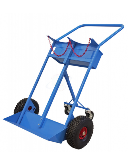 Portabombole biposto con cassetta lt. 40/50 trasformabile per bombole Ø cm 23 - 2 ruote pneumatiche Ø cm 30 - cm 81x49x133,5h