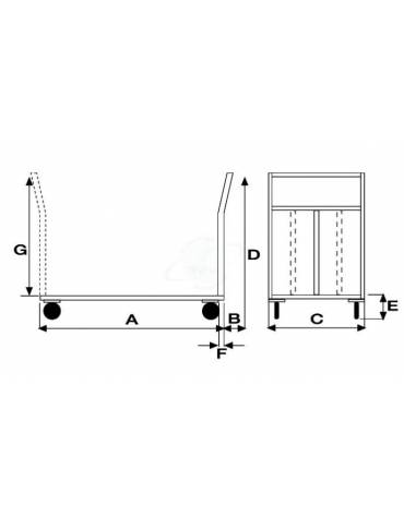 Pianale in lamiera 15/10, 4 ruote girevoli in gomma piena, 2 con freno Ø cm 12,5 - cm 50x80