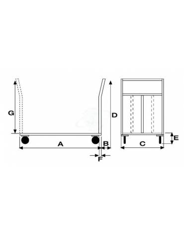 Carrello con pianale in lamiera 20/10 doppia sponda, 4 ruote girevoli gomma industriale, 2 con freno  Ø cm 20 - cm 80x120