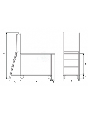 Carrello portatutto con scala autobloccante 4 ruote ( 2 fisse- 2 girevoli) gomma piena Ø cm 14 - cm 60x150x156h